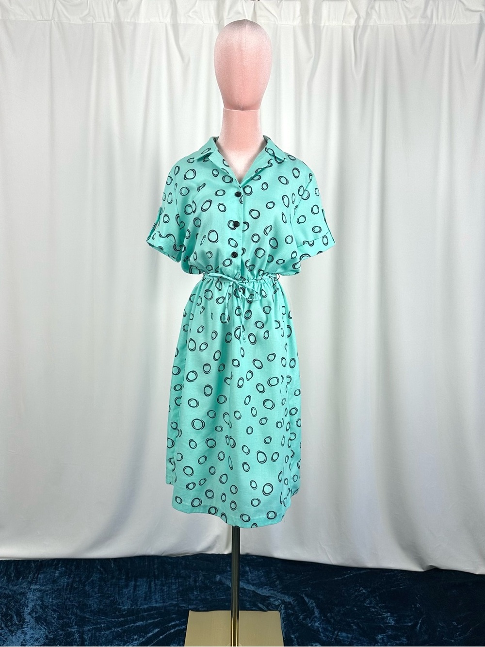Vintage David Bradley Mint Abstract Polka Dot Print Shirt Dress M/L